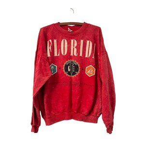 VTG Caribe Red Acid Wash Florida Good Time USA Sweatshirt 1988 Size XLarge
